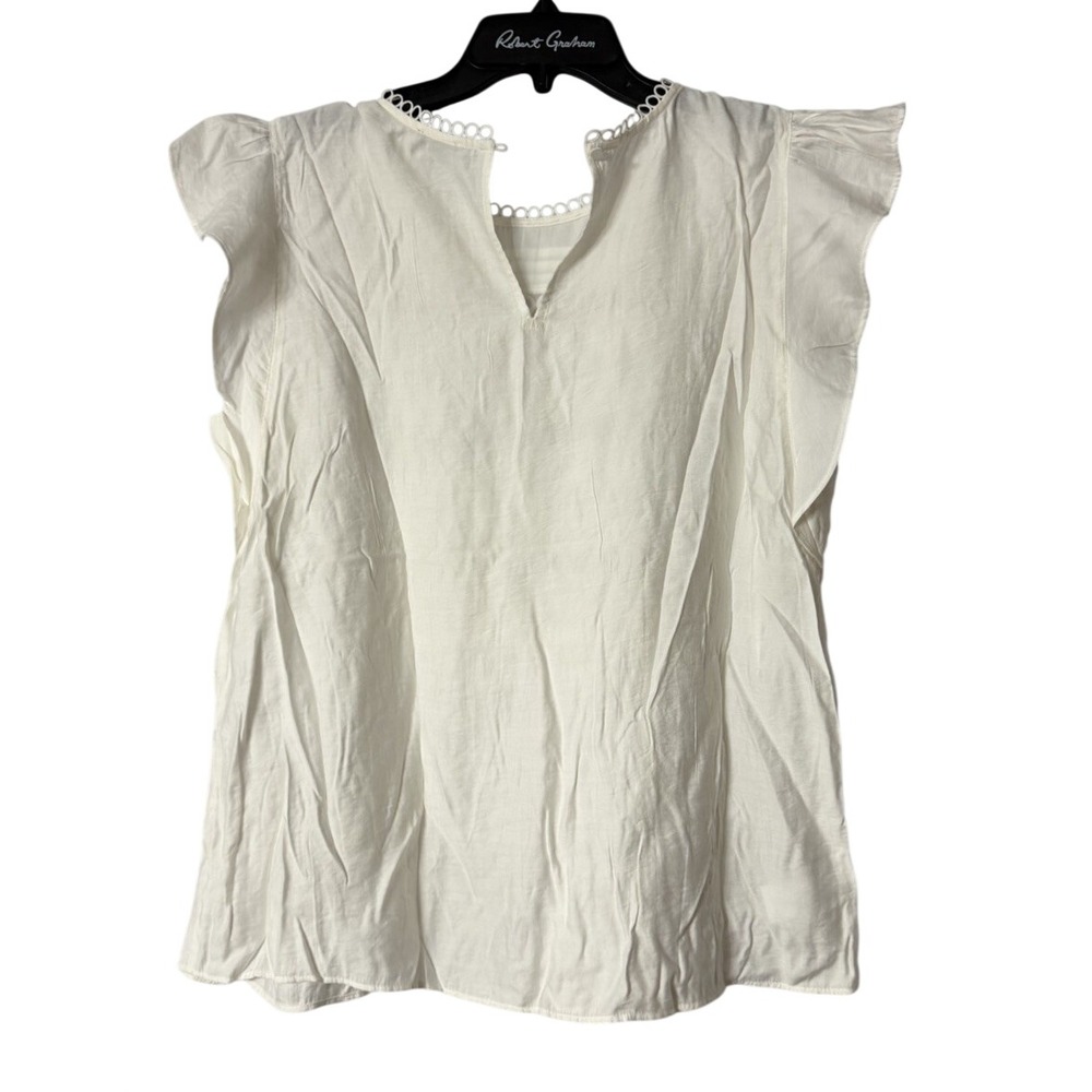 NWT Ann Taylor Womens Short Sleeve White Pullover Top Blouse Shirt Size Large - Picture 8 of 10